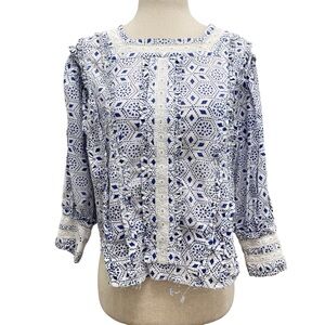 Alix Of Bohemia Uma Six Point Blue White Blouse Size Small